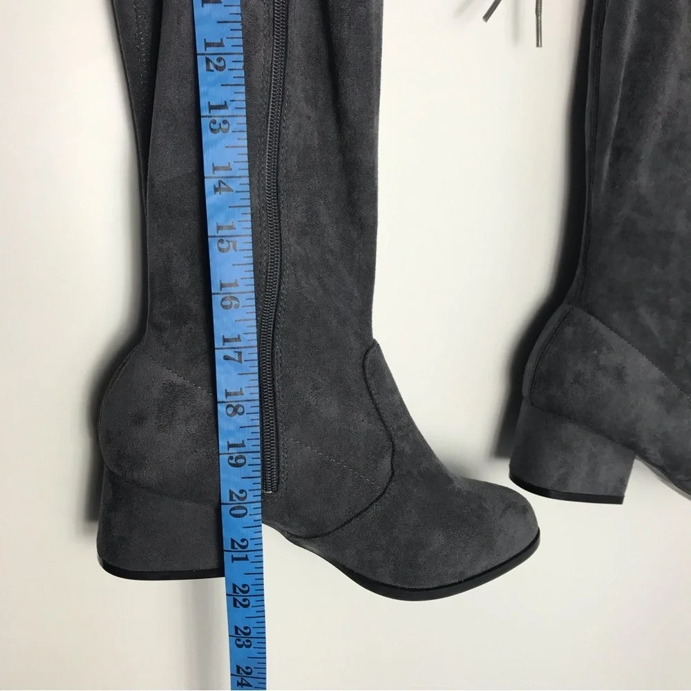 NWOT Gray Faux Suede Over the Knee Boots | Block Heel Tie Back Zip | Fall Winter
